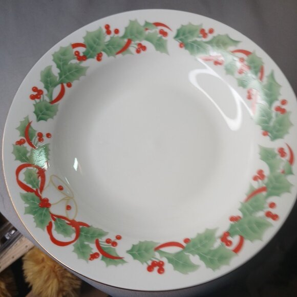 Sango NOEL 7 Rimmed 7 3/4" Soup Cereal Bowls Vintage Holly Bells Christmas 1990 - Picture 11 of 13